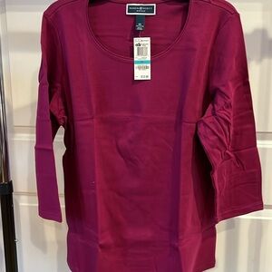 Karen Scott Women's Magenta Long Sleeve Tee